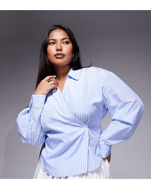 ASOS DESIGN Curve omslagsskjorta med kokongsärm i randig mönster