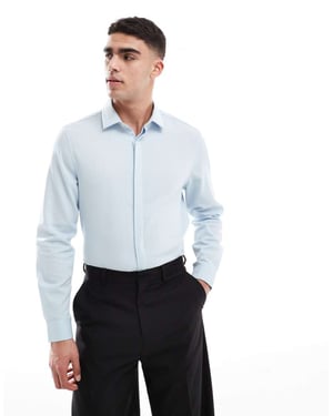 ASOS DESIGN formell texturerad skjorta i regular fit med dolda knappar i blått
