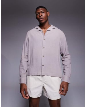 ASOS DESIGN boxy reverskrage linneblandning skjorta i grått
