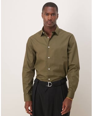 ASOS DESIGN formell lättstruken poplin regular skjorta i khaki