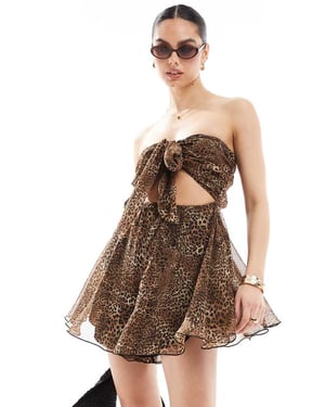 Miss Selfridge strandchiffong jumpsuit med leopardmönster och knytning fram