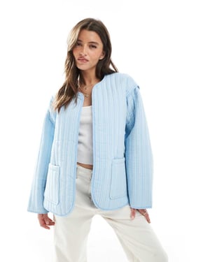 ASOS DESIGN quiltad randig jacka i blått