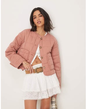 ASOS DESIGN kort kragefri vadderad jacka i dammig rosa