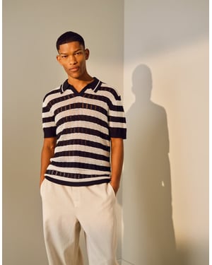 Topman avslappnad stegsöm virkad polo i monokromt
