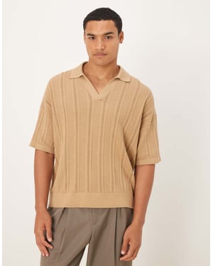 ASOS DESIGN överdimensionerad stickad ribbad pikétröja med sprund i beige