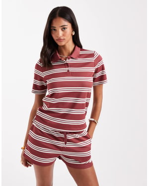 ENDAST texturerad polo-set i bordeaux med vit rand