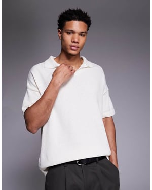 ASOS DESIGN oversized strukturerad stickad pikétröja med avskuren hals i ecru