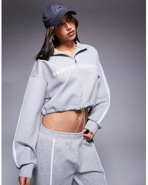 Weekend Collective scuba-tygs halvdragkedje sweatshirt-set med randdetaljer i gråmelerad färg