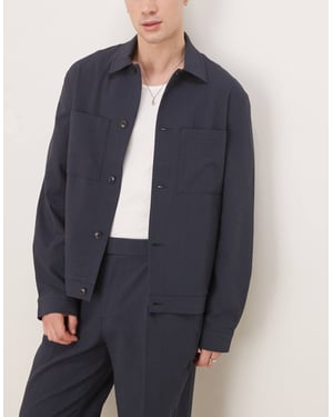 ASOS DESIGN smart co-ord-knapp harringtonjacka i marinblå seersucker-textur