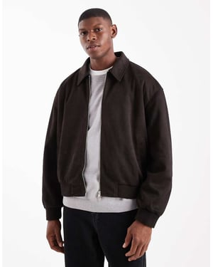 ASOS DESIGN boxy suedette Harrington-jacka i brun