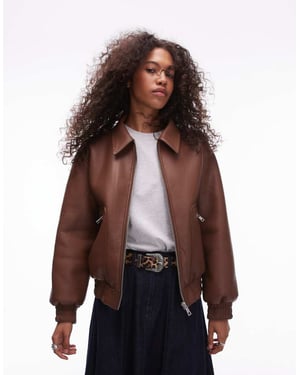 Topshop fuskläder shearling bomberjacka i tan