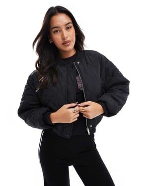 Cotton On quiltad ribbad bomberjacka i svart