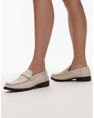 Topshop Carey äkta läder loafers med rynkdetalj i smörmjölk