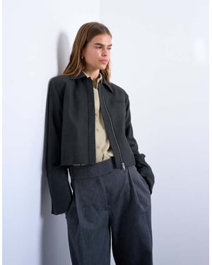 Topshop zip-up kort jacka i kolgrå