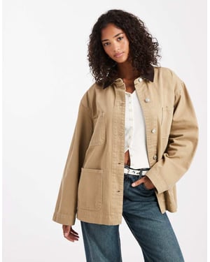ASOS DESIGN denim barnjacka med kontrastkrage i sten