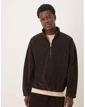 ASOS DESIGN co-ord boxy avslappnad halv dragkedja ribbad velour träningsjacka i brun