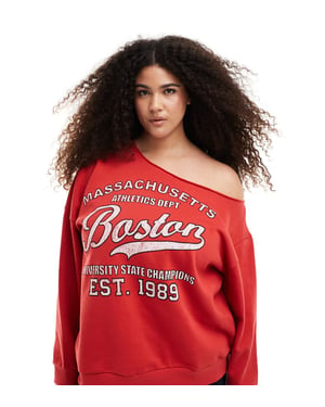 ASOS DESIGN Curve off shoulder sweatshirt med Boston-grafik i röd