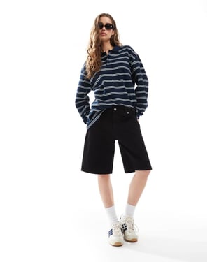 Dr Denim Lea låg midja avslappnad passform jortshorts i svart