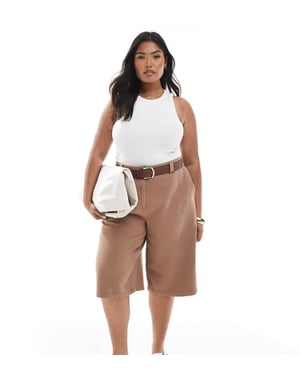 ASOS DESIGN Curve tvättade paneliserade långshorts i mocha