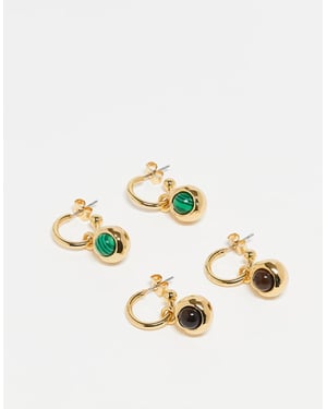 Topshop Erin 14k guldpläterade 2-pack hoops med berlockar i guld