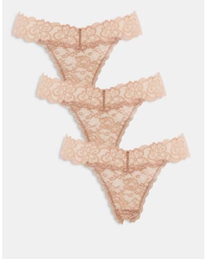 ASOS DESIGN Minnie 3-pack heltäckande spets-tanga i neutral