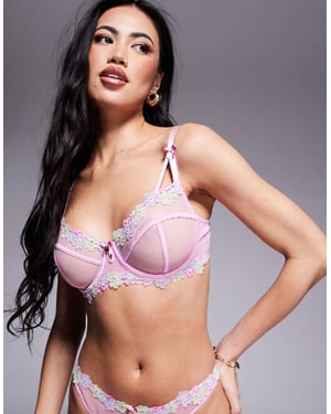 Boux Avenue Layla broderad blomribbon mjuk djupt skuren bh i rosa