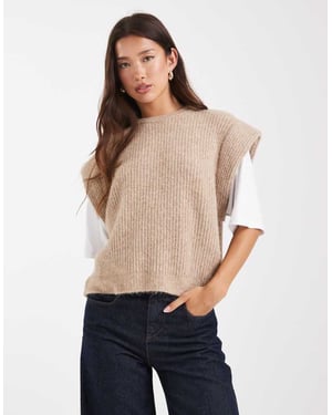 ASOS DESIGN stickad ärm top med jerseyärmar i mocha
