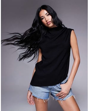 ASOS DESIGN draperad asymmetrisk ärmlös topp i svart