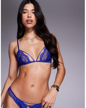 ASOS DESIGN Drew strappy spetstriangel-bh i kobolt