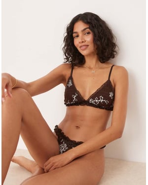 ASOS DESIGN Gia vintage volang mjuk bh i choklad