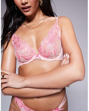 Hunkemöller Beau icke vadderad broderad bh i rosa