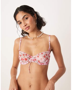For Love & Lemons Lottie underwire-bh set i rosa blommönster