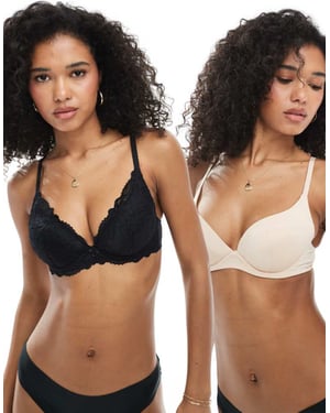 Dorina Angie 2-pack spetsbehå i svart och beige
