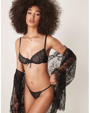 ASOS DESIGN Blake heart lace underwired bra with corset detail in black