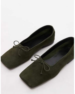 ASOS DESIGN Lotus premium suede ballets in khaki