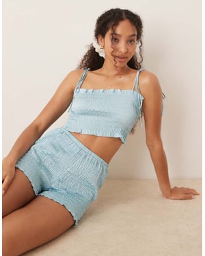 ASOS DESIGN Sattentexturerad kort cami och kort pyjamasset i aqua blå