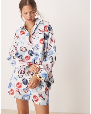 Miss Selfridge oversized skjorta i semestertryck
