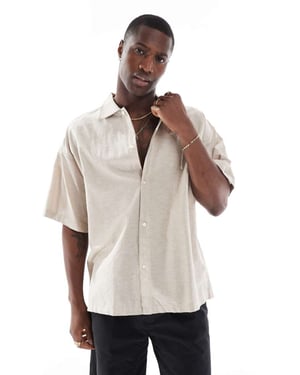 Jack & Jones oversized linen blend shirt in beige