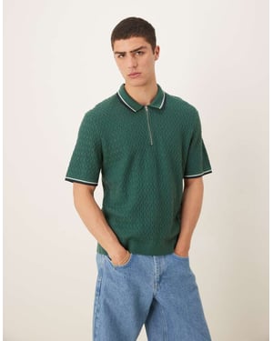 Abercrombie & Fitch stickad halvzip polo med kontrastkant i grön
