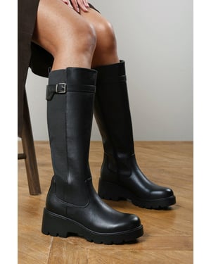 Where's That From Womens Erelia Stretch Panel Buckle Detail Wedge Boots