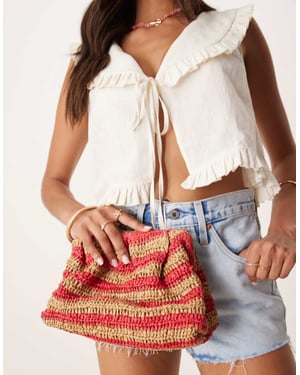 ASOS DESIGN halm virkade randiga clutchväska i röd och natur