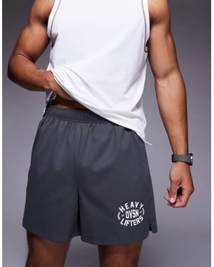 4505 Heavy Lifting graphic training shorts with zip pockets in graphite