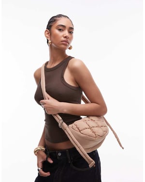 Topshop Callie skopad kviltad nylon crossbodyväska i kamel