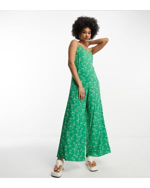 ASOS DESIGN Tall strappy culotte jumpsuit in green floral print
