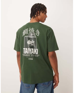 ASOS DESIGN avslappnad t-shirt med souvenirtryck i mörkgrön
