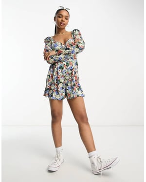 ASOS DESIGN cupped satin tea playsuit in floral print