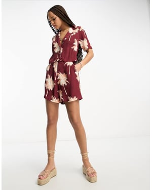 ASOS DESIGN 2 in 1 shirt playsuit in palm print