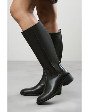 Where's That From Womens Evara Low Block Heel Elastic Stretch Knee High Riding Boot