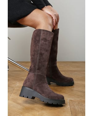 Where's That From Womens Envara Knee High Wedge Boot With Stitch Panel Detailing