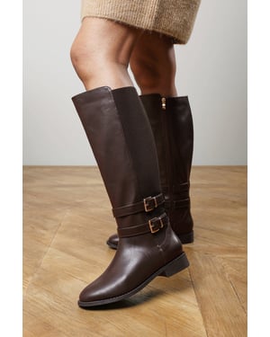 Where's That From Womens Elaris Double Buckle Detail Stretch Elastic Knee High Riding Boots